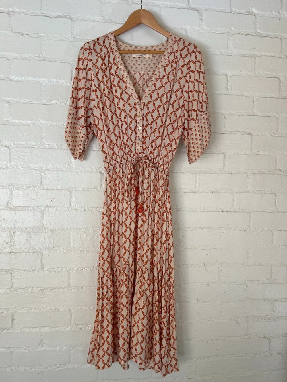 Beachgold Small Long Dress Rayon Batik Screen Print Adjustable Waist